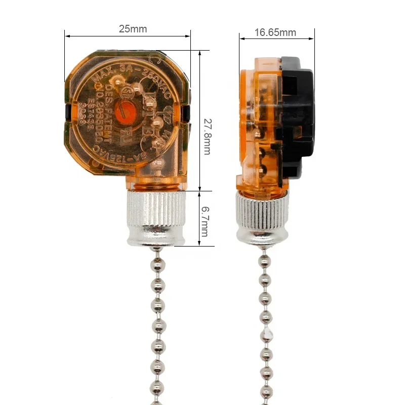 3 Speed Brass 4 Wire Ceiling Fan Switch Pull Chain Control for Home Ceiling Fan Light Lamp Replacement Parts