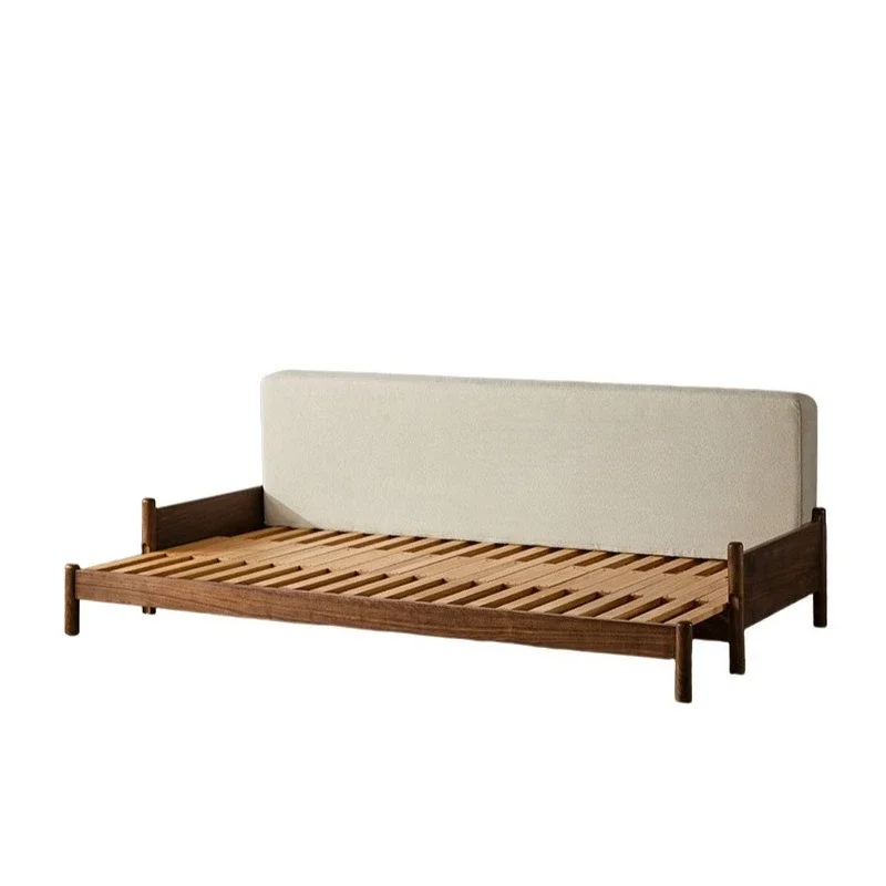 Simple solid wood sofa bed Small apartment living room dual-purpose multi-function retractable folding sofa bed