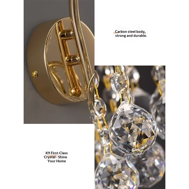 French Luxury Crystal Wall Sconce Elegant Grand Design New Bedside Lamp for Master Bedroom Living