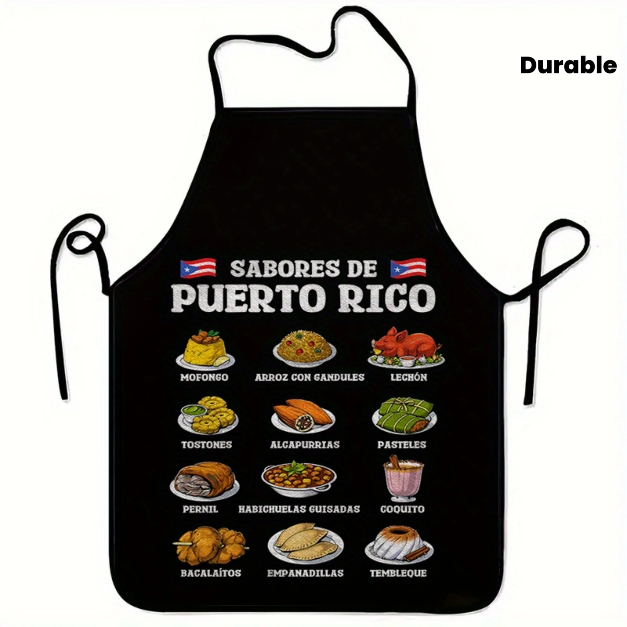 

1pc Puerto Rican Food Pattern Print Apron, Fashionable Home Workwear, Cooking Kitchen Apron