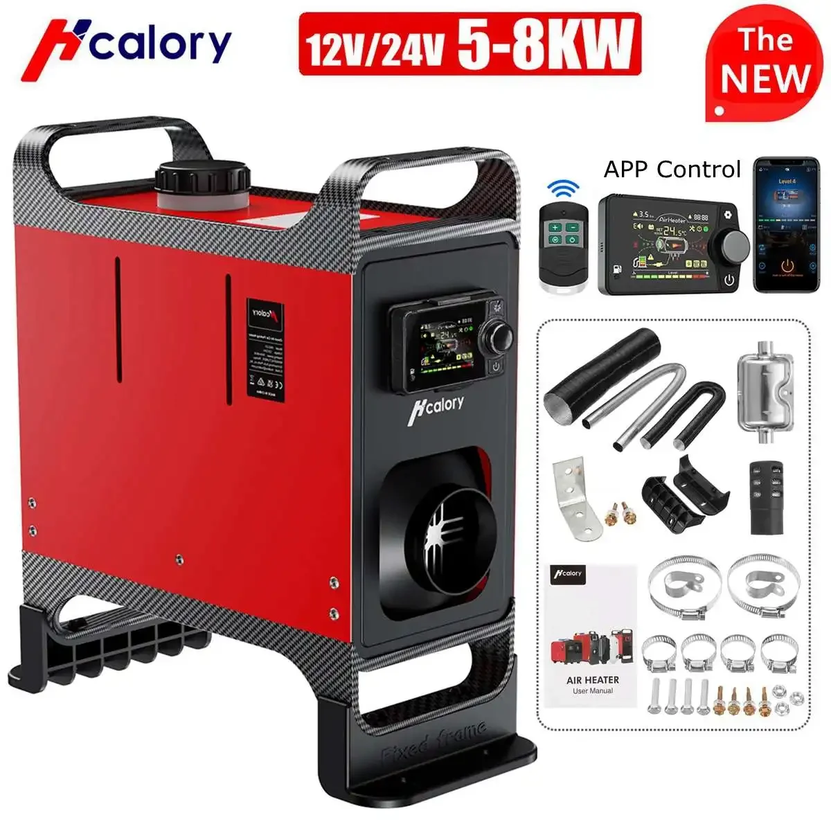 

2022 New Hcalory 12V 24V 5-8KW Car Parking Diesel Air Heater 5L Tank LCD Screen bluetooth APP Remote Control Voice Broadcast