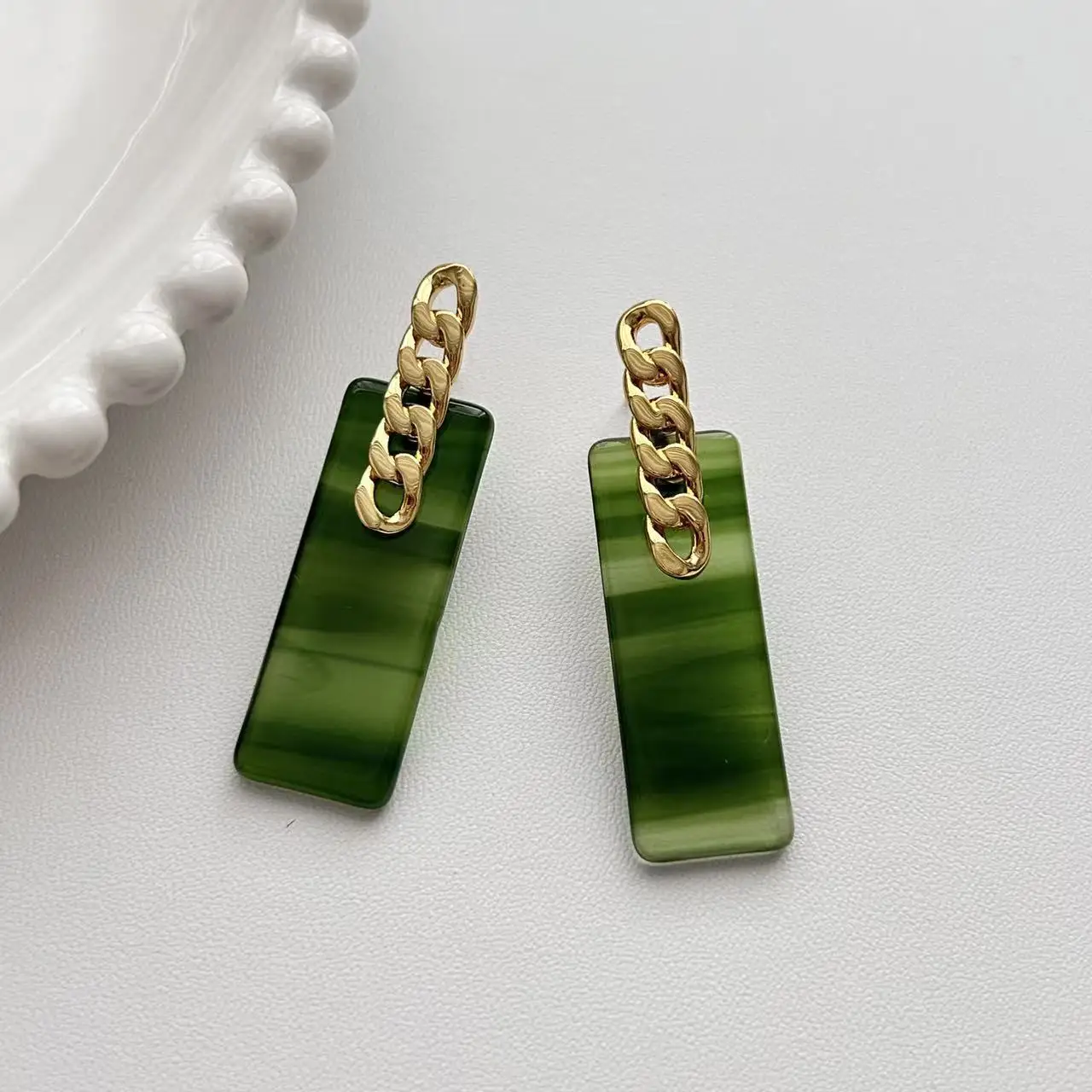 Acetate rectangular earrings retro metal chain earrings light luxury temperament long stud earrings wholesale