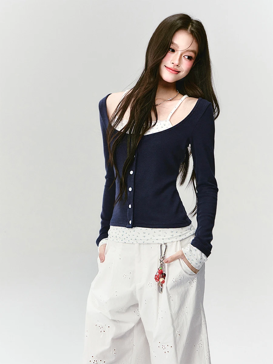 

Fragile Heart Early Autumn Knitted Long Sve T-irt Base Layer Top Creative Pattern Straight Cut Commute Sle Ladies' Fas...