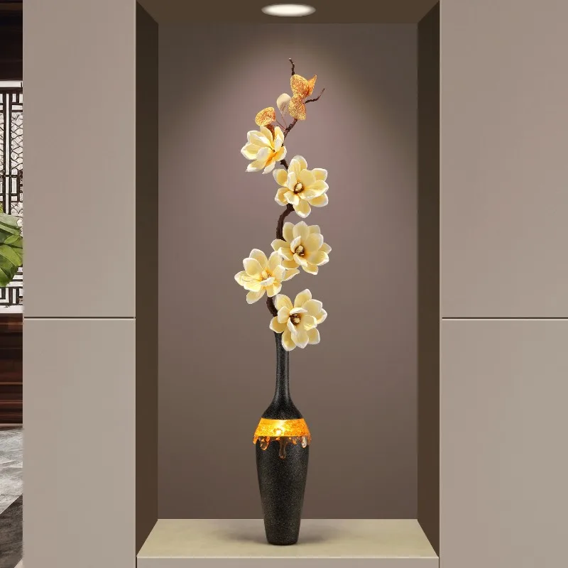 Nordic Vertical Vase Sculpture Art Ornament Luxury Living Room TV Cabinet Simulation Magnolia Flower Decoration Gift