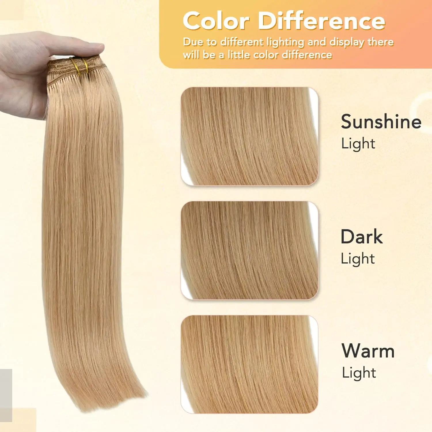 7pcs Clip in Hair Extensions Real Human Hair Straight Weft Seamless Clip ins Color 27# For Women 22-24 Inch 100g/Set