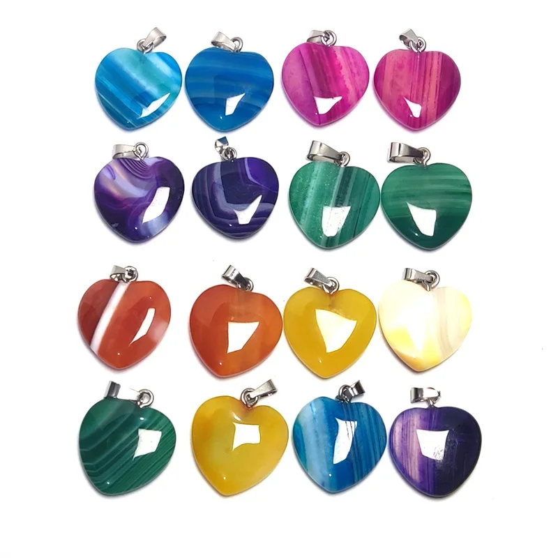 

50pcs Natural Stone Stripe Agates Heart Shape Pendant Purple Green Blue Crystal Healing Gems Jewelry Making Earring Necklace