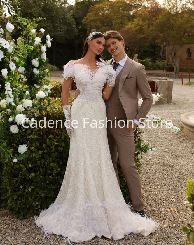 Элегантные свадебные платья без бретелек в богемном стиле с русалкой по индивидуальному заказу, свадебные платья с перьями, свадебные платья