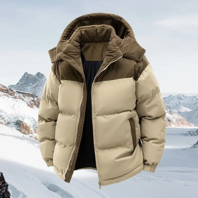 Men’s Winter Puffer Jacket Cotton Padded Warm Hooded Windbreaker Coat Outdoor Casual Thick Parka for Cold Weather Streetwear