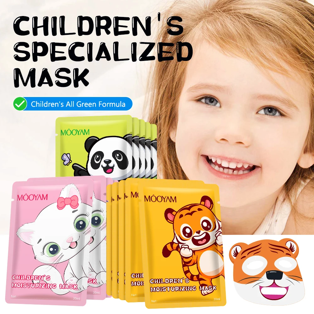 Animal Children\'s Sheet Mask (Pack of 5) Skincare Beauty Kids Spa Moisturize Face Masks For Birthday Party Gifts