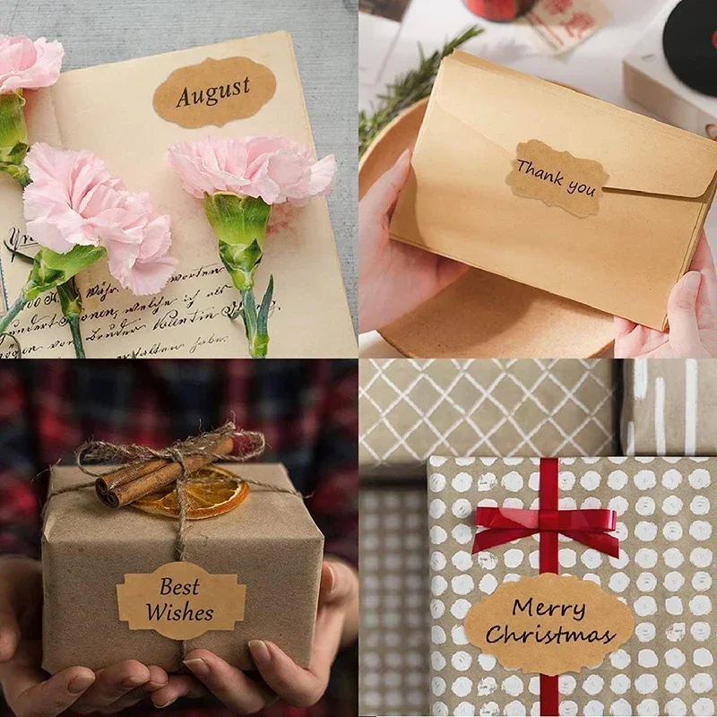 250pcs-800pcs Kraft Paper Stickers Self-adhesive Label Paper Items Classification Name Stickers Personalized Labels Food Note