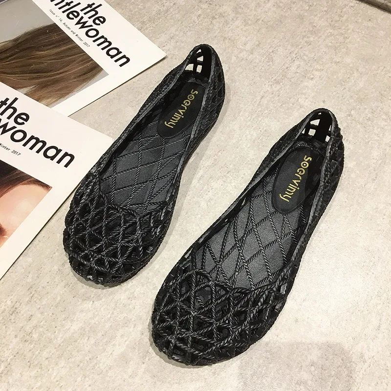 

Women's Sandals Jelly Plastic Flat Shoes Outdoor Slip-on Sandals Non-slip Breathable Casual Sandals Hollow Soft Sole Women Shoes