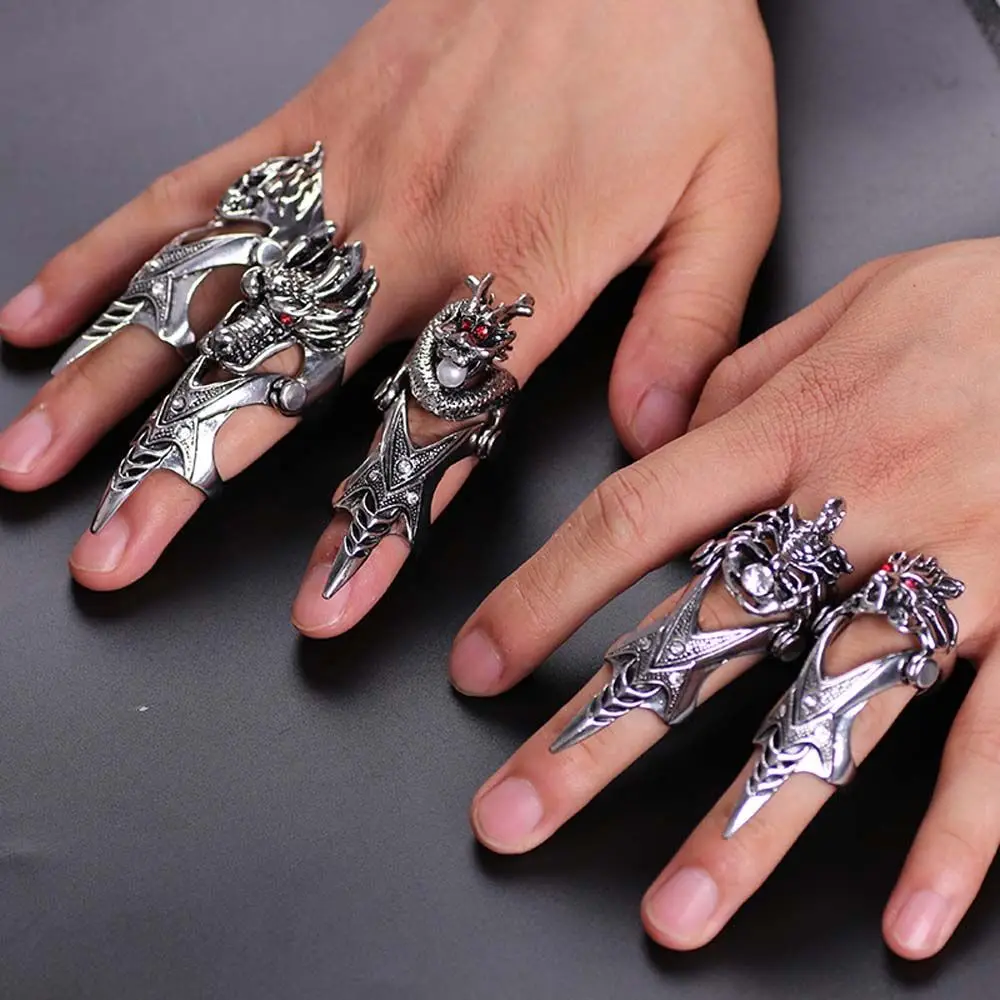 Punk Retro Dragon Ring For Men Male Knight Skull Ghost Knuckle Armour Finger Rings Unisex Jewelry Gifts