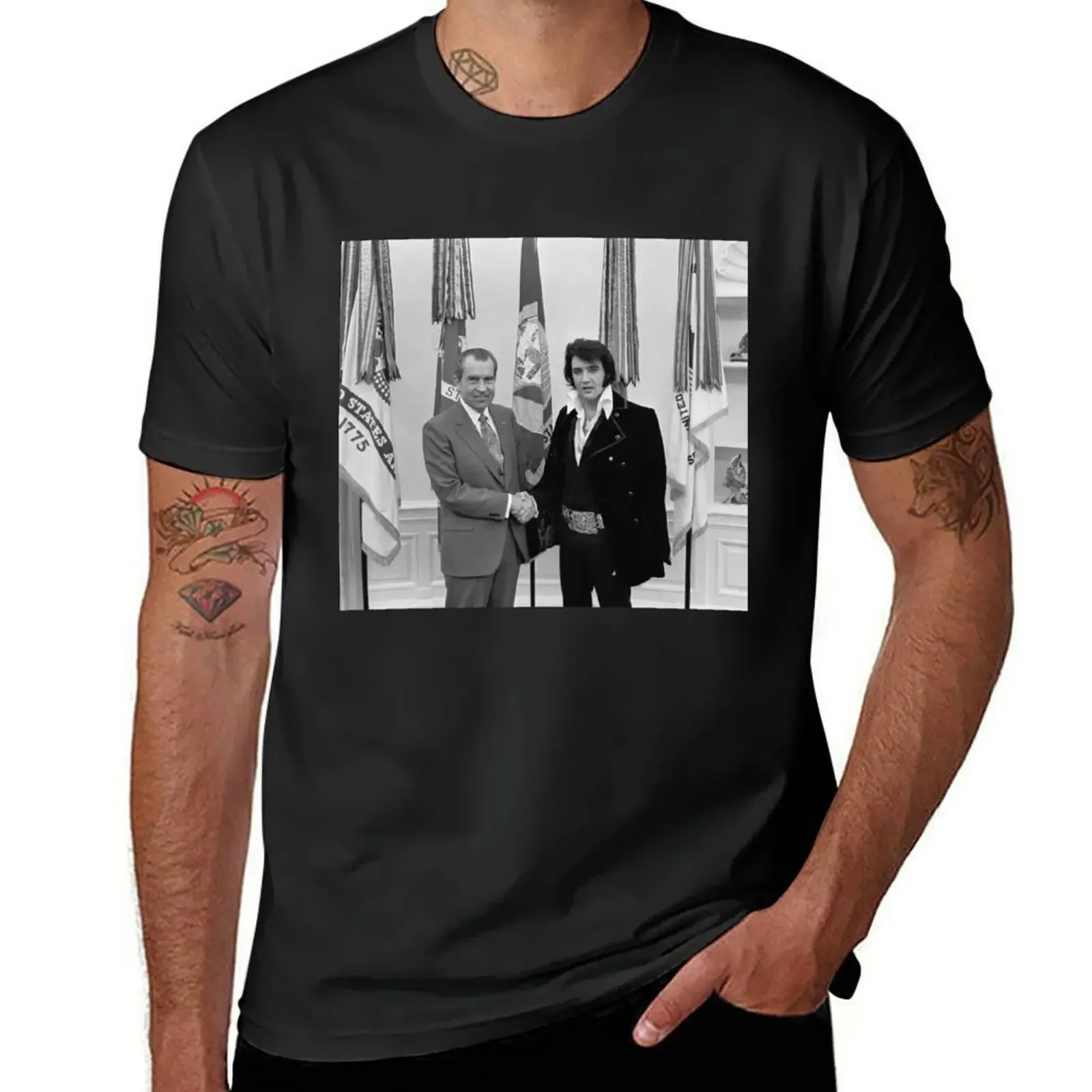 Nixon And Famous Rockstar Shake Hands T-Shirt vintage clothes graphics animal prinfor boys clothes for men