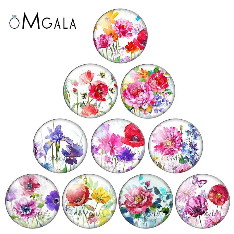 Colorful Watercolor Rose Flowers Pattern  8mm/10mm/12mm/18mm/20mm/25mm Round photo glass cabochon demo flat back Making findings