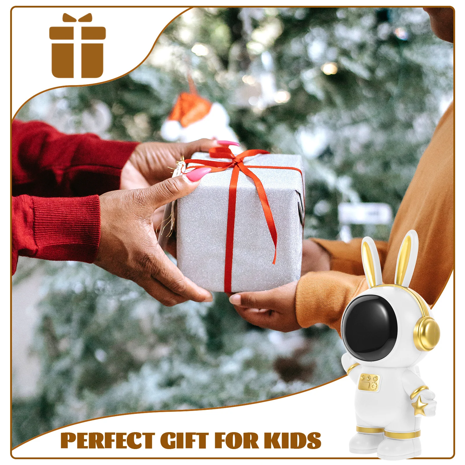 Coelhinho branco fofo, jarra de vidro inquebrável, suporte para dinheiro infantil, modelo decorativo de vinil de astronauta para crianças