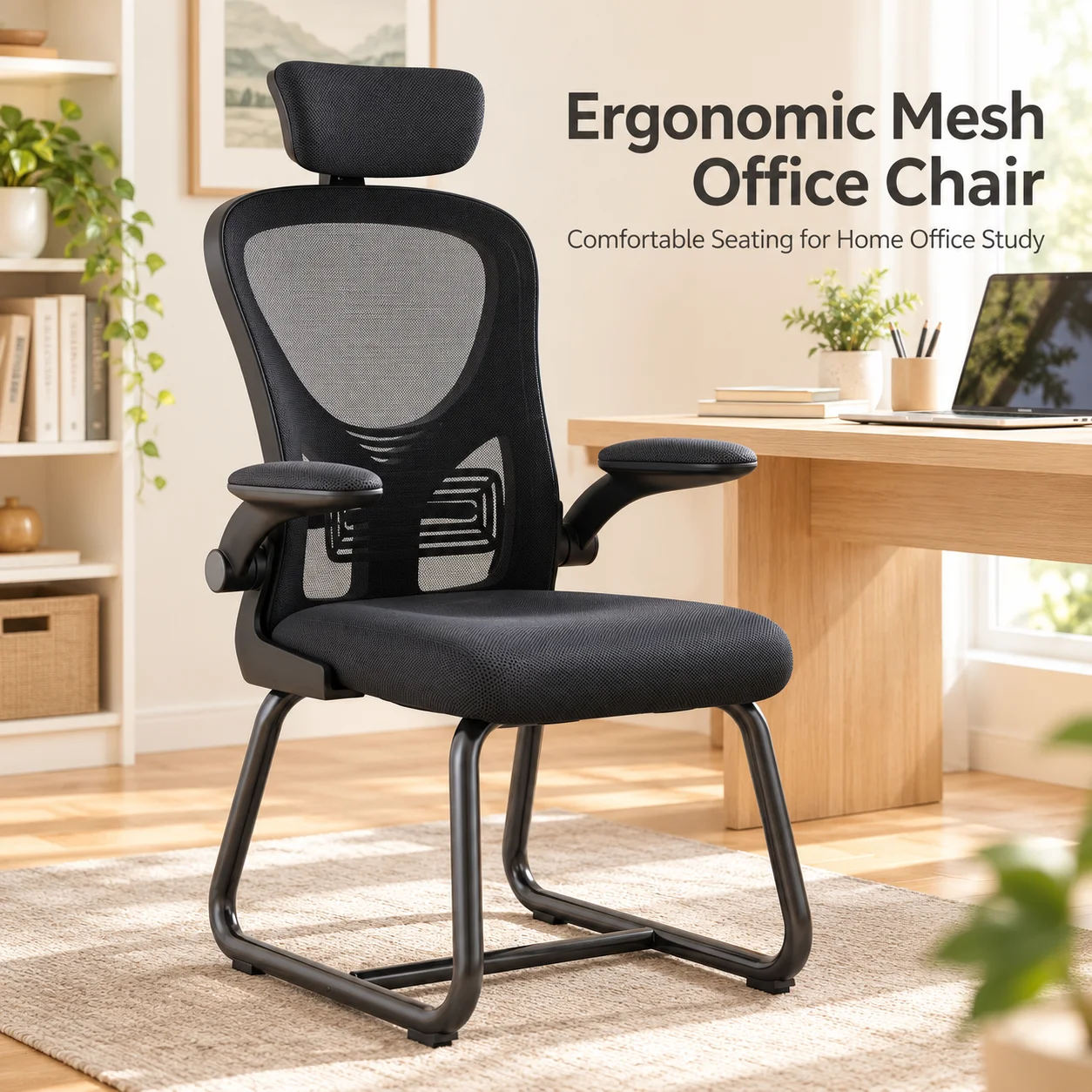 AOLIVIYA Ergonomic Office Chair Mesh Computer Chair Desk Chair With Headrest Flip Up Arms Padded Seat Cantilever Frame