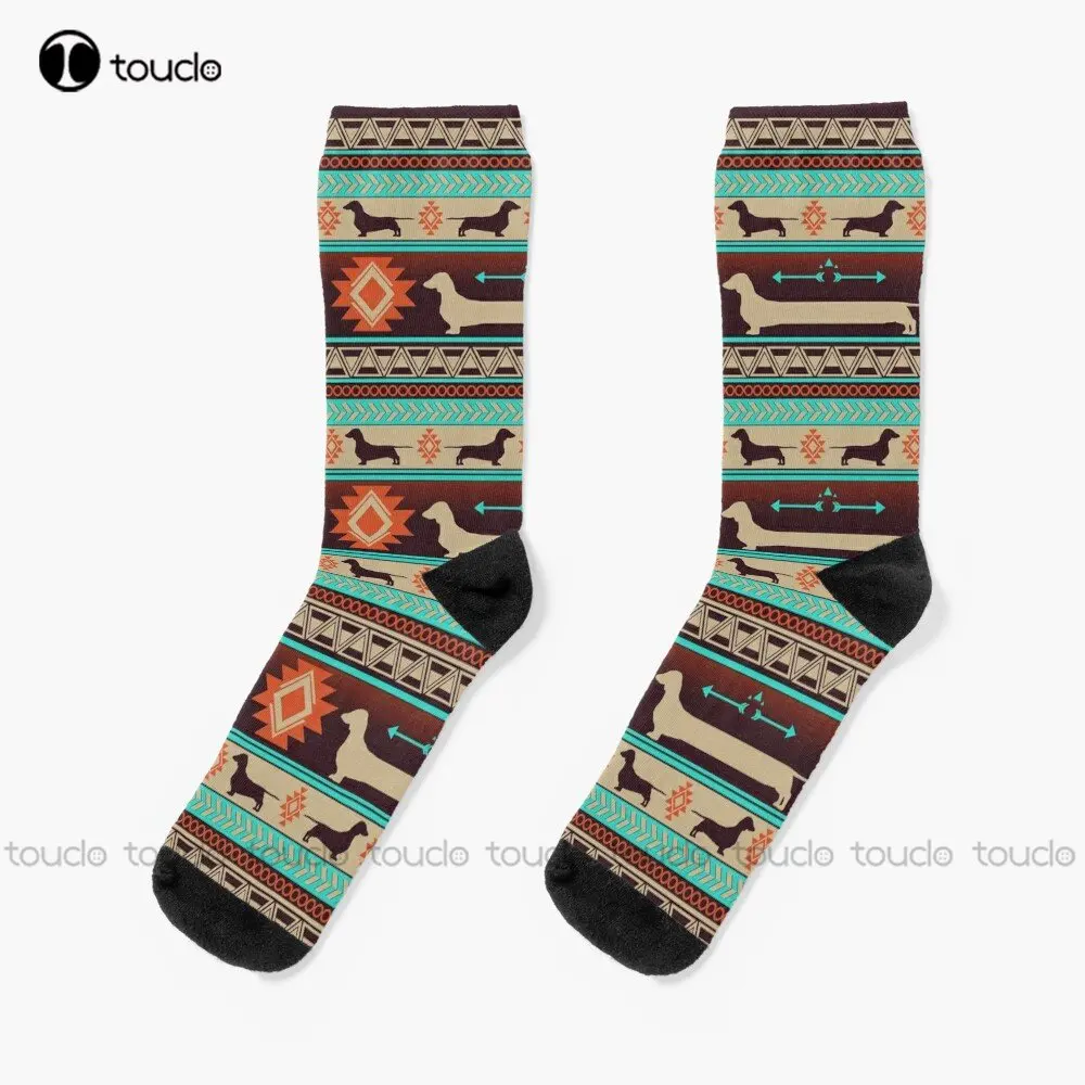 

Boho Dogs | Smooth Dachshund Sunset Socks Warm Socks 360° Digital Print Personalized Custom Unisex Adult Teen Youth Socks Art