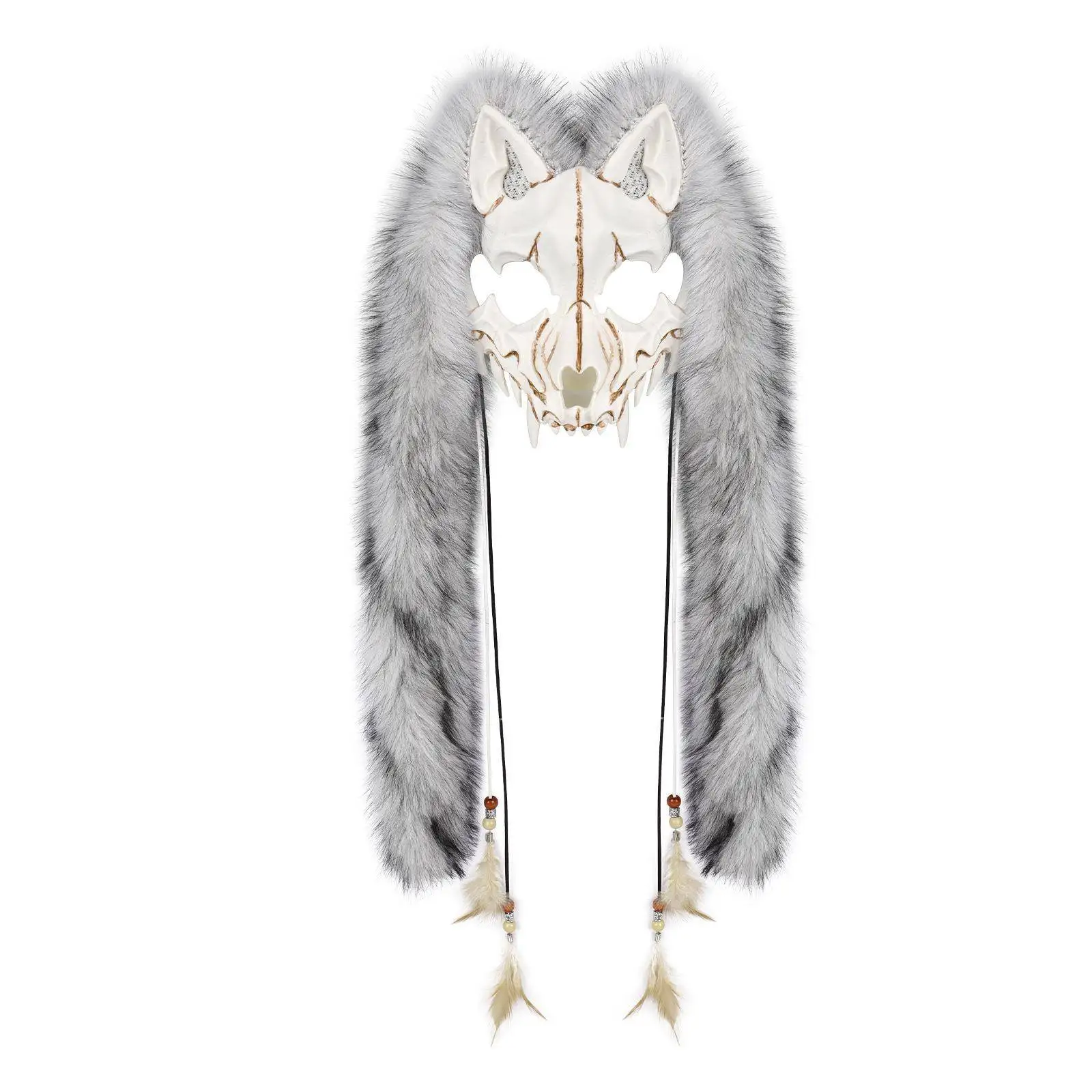 

Fashionable Animal Mask Viking Mask with Fake Fur Headwear Costume Wolf Man Mask for Halloween Party And Stage Performance