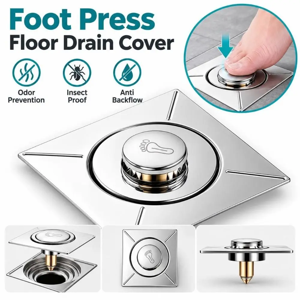 Stainless Steel Floor Drain Cover Foot Press Spring Core Drain Cover Strainer Sealing Structure Backflow Preventer