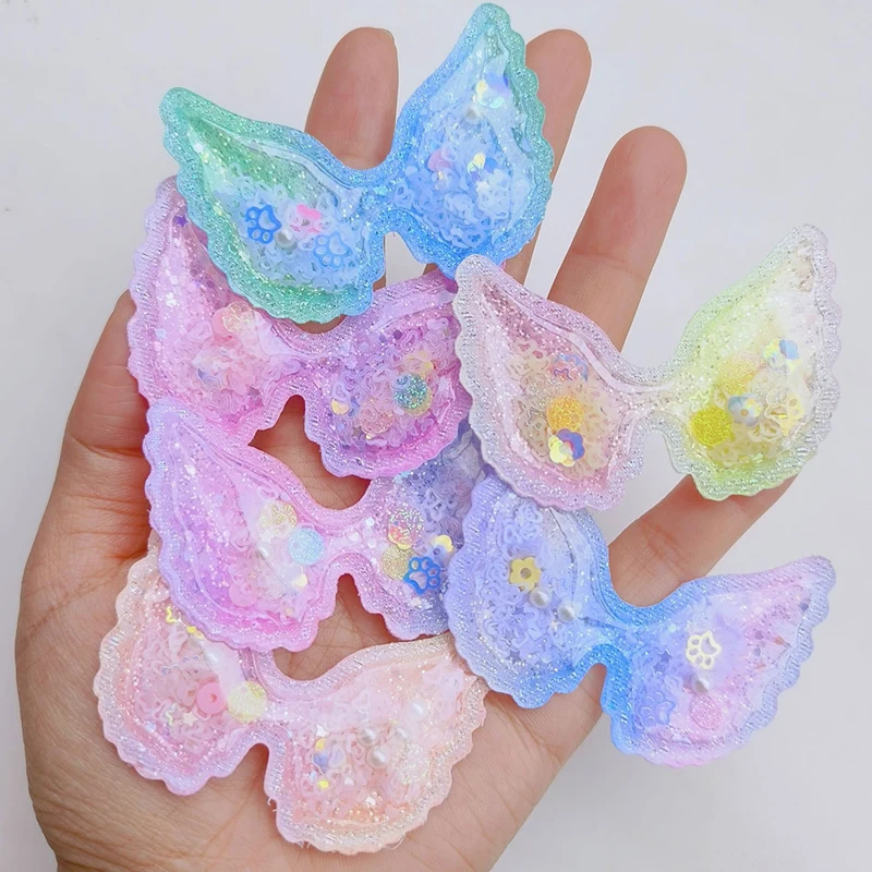 66MM 47MM Rainbow Gradient Color Quicksand Angel Wings Translucent Flake Wings Children's Hair Accessories Shoes Clothing Bags