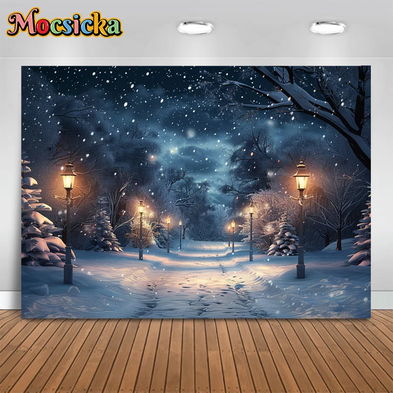 Mocsicka Winter Photography Background Merry Christmas Snowy Forest Backdrop New Year\'s Eve Party Kids Birthday Portrait Studio