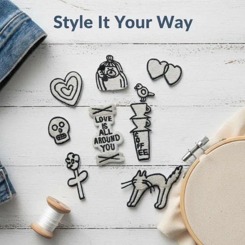 1Set Heart Cat Skull Birds Embroidered Patches Clothing Hat Bag Shoe Repair Material Phone Gift Box Decor DIY Accessory view 6