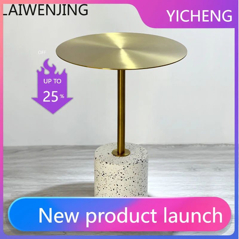 LYY  Iron Art Small Round Table Nordic Simple  Water Polished Stone Small Coffee Table Stainless Steel Creative Corner Table