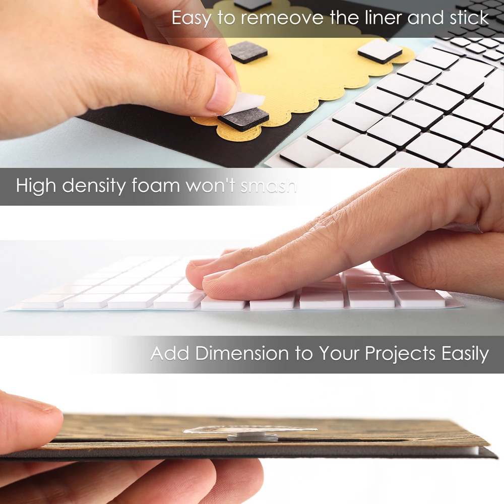 

Black White 3D Double Sided Adhesive Foam Square Permanent Sticky Dimensional Adhesives for Pop-up Layered Card Making Handmade
