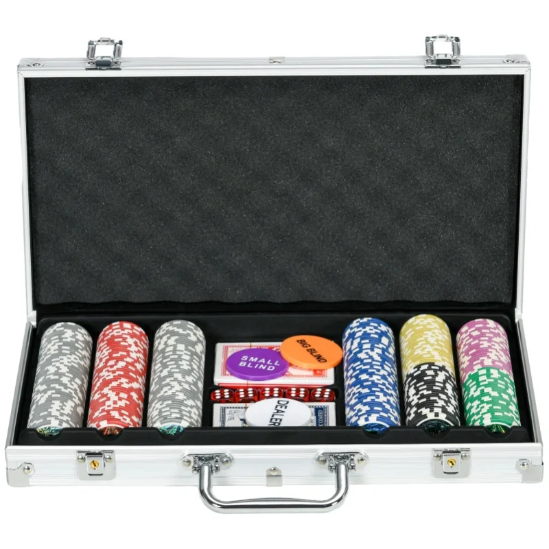 SPORTNOW Texas Holdem Poker Set w/ Mat, Aluminium Case, 300-Piece Poker Chips Set