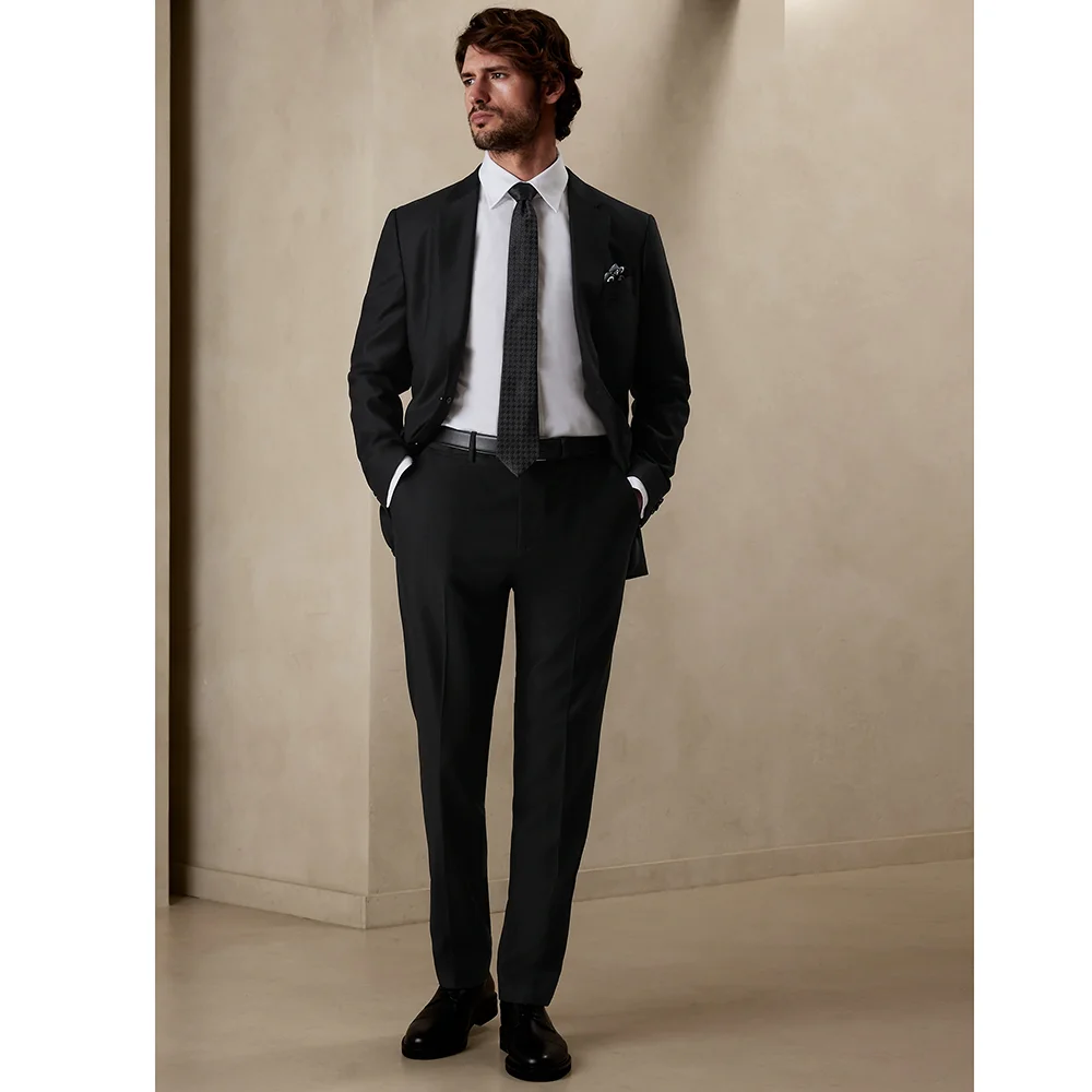 

Black Men Suits Two Piece Summer Notch Lapel Single Breasted Solid Clothing Business Office Casual Daily Suit (Blazer+Pants)