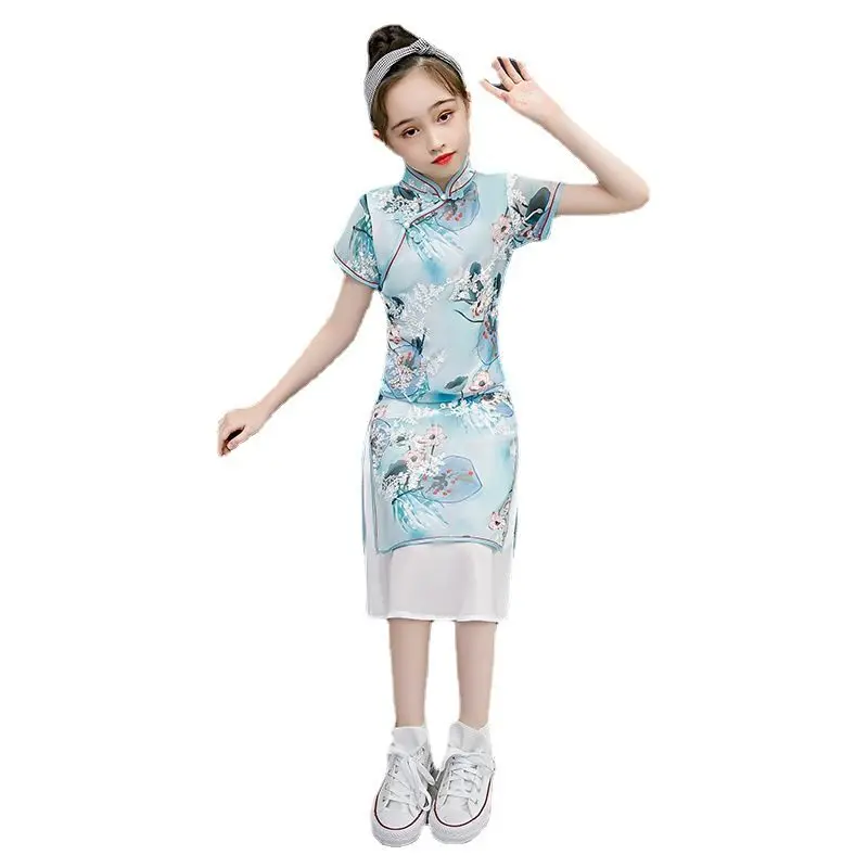 Summer Dresses Chinese Cheongsams For Girls Traditional Chinese Dress For Children Tang Suit Baby Costumes