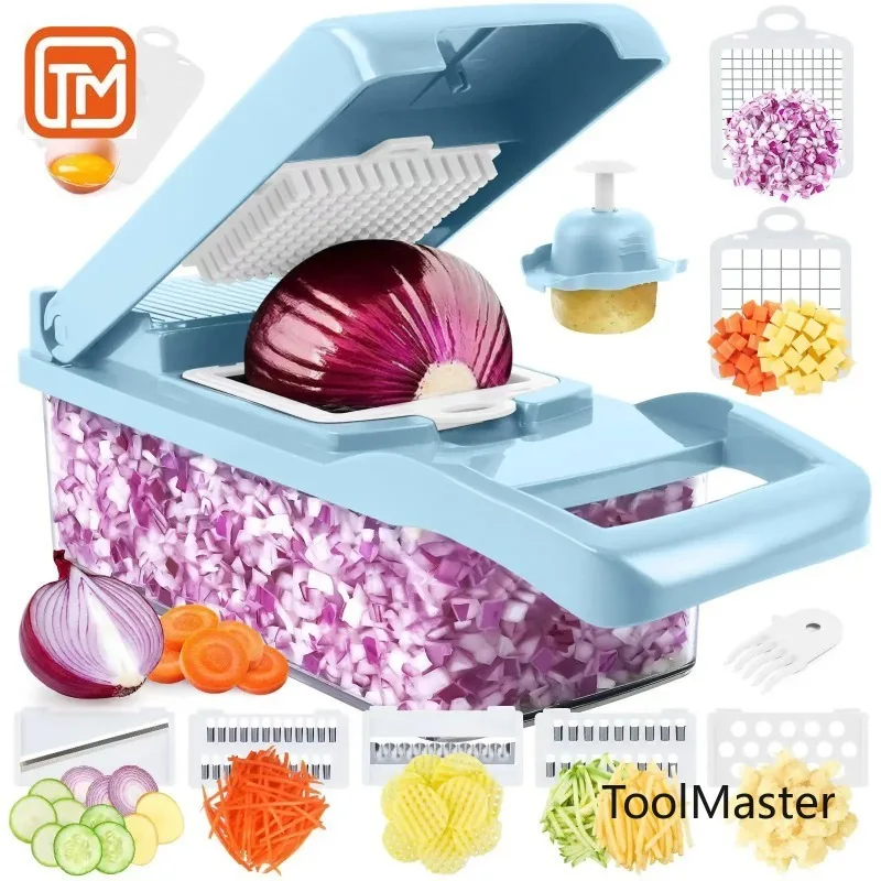 【Hot Sale】16-in-1 Stainless Steel Vegetable Slicer -Heavy Duty Multi-Function Food Chopper(Tomato/Potato Cutter, Fruit Press,Rec