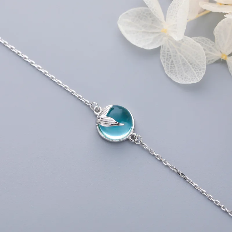 925 Silver Plated Crystal Mermaid Charm Bracelet & Bangle For Women Girls Jewelry Wedding Gift dz009