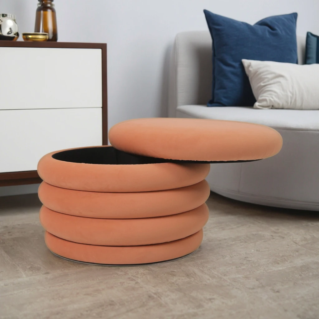 Modern Tufted Eco-Friendly Fabric Ottoman Pouf with Customized Color-Storage Footstool for Living Room Bedroom Home Furniture