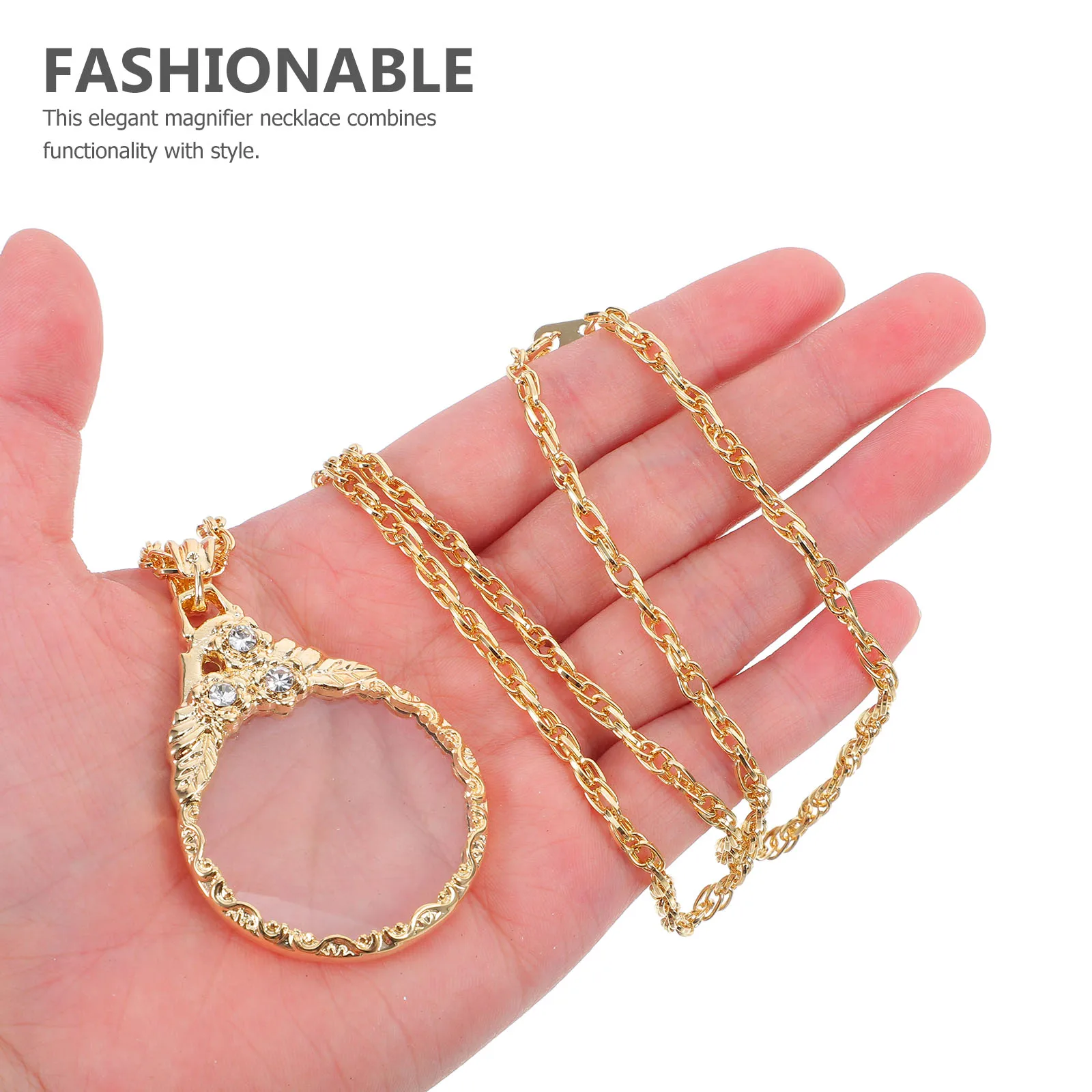 

Magnifying Necklace Chain High Definition Optical Lens Portable Handsfree Women Long Sweater Jewelry Accessory Reading Loupe