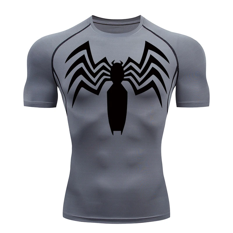 Spinnen druck Kompression hemden für Männer Sommer Kurzarm Rash Guard Gym Workout Running T-Shirt sportliche schnell trocknende T-Shirts Tops