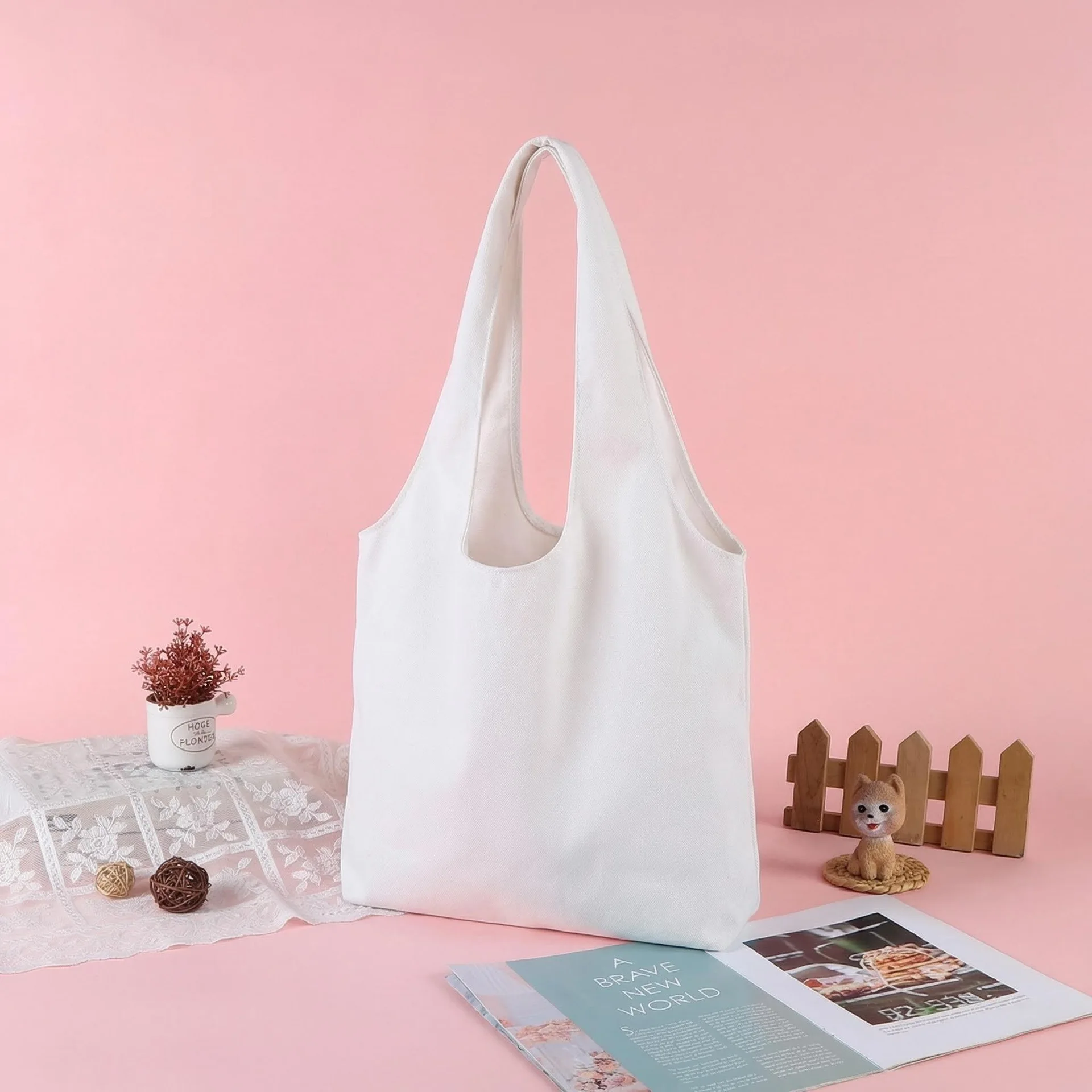 Eco-Friendly Shopping Bag, Large Capacity, Tote Bag, Solid Color Canvas Handbag, Travel Shoulder Crossbody Bag