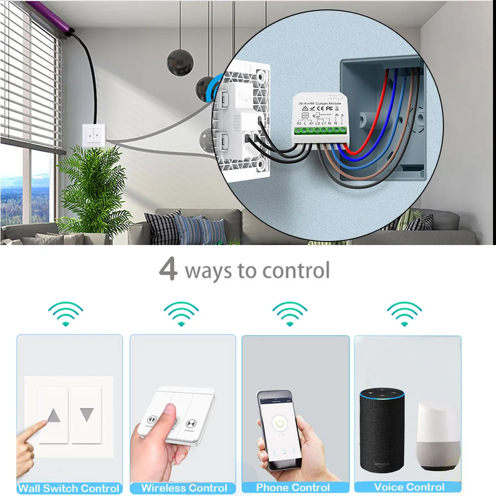 Interruttore Tapparelle 2.4GHz WiFi, Interruttore Wireless Mobile RF 433 Modulo Di Controllo Timer Per Tende Tapparelle Elettriche Compatibile Con