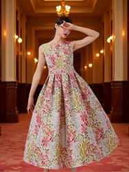 Women Summer Vintage Sleeveless Long Maxi Dress Causul Elegant Ladies Boho Jacquard Flowers Tank Party Dresses Slim Vestidos
