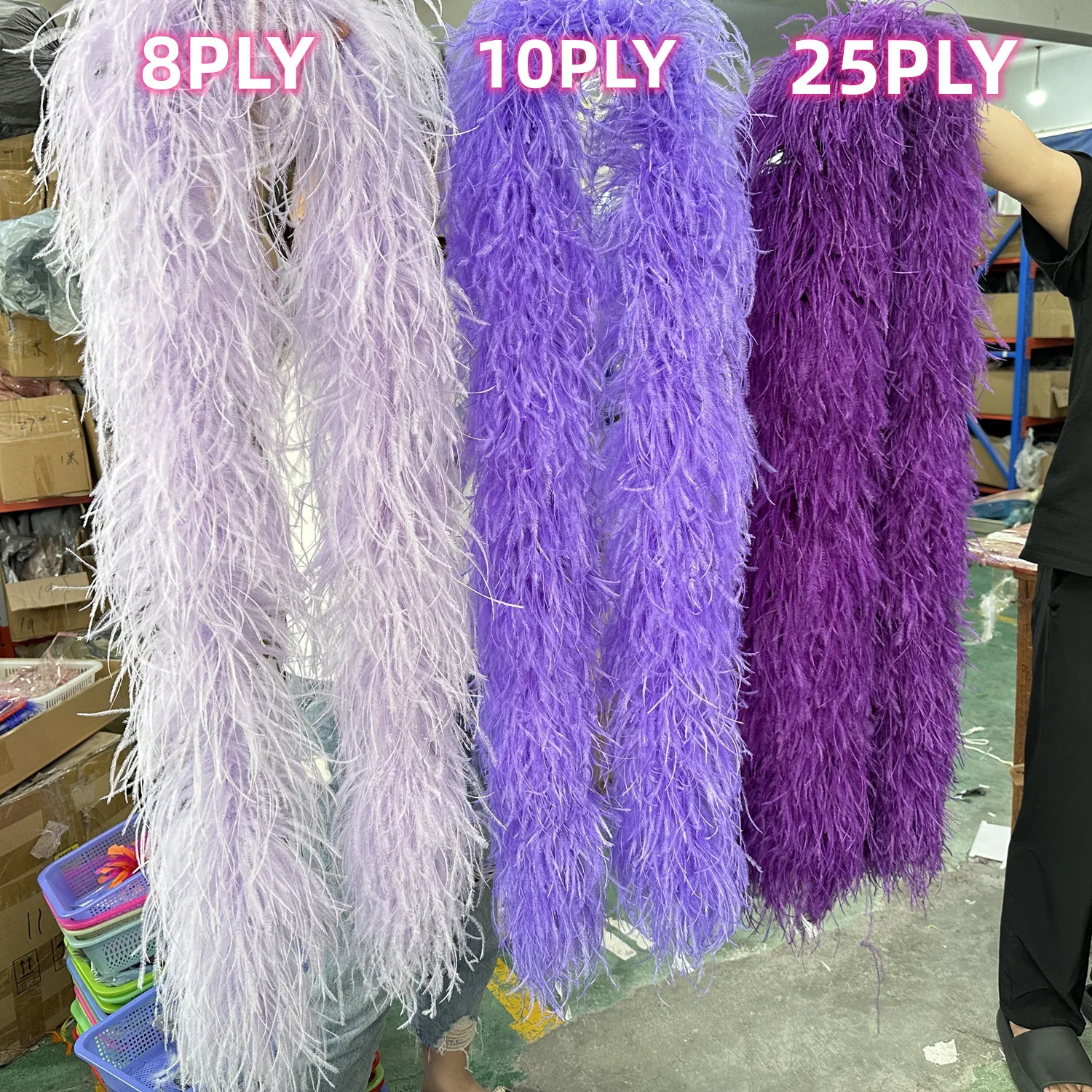 

2Meters Purple Ostrich Feathers Boa Shawl 2Ply to 25Ply Thick Feather Scarf for Wedding Carnival Fashion Ball Dress Accessories