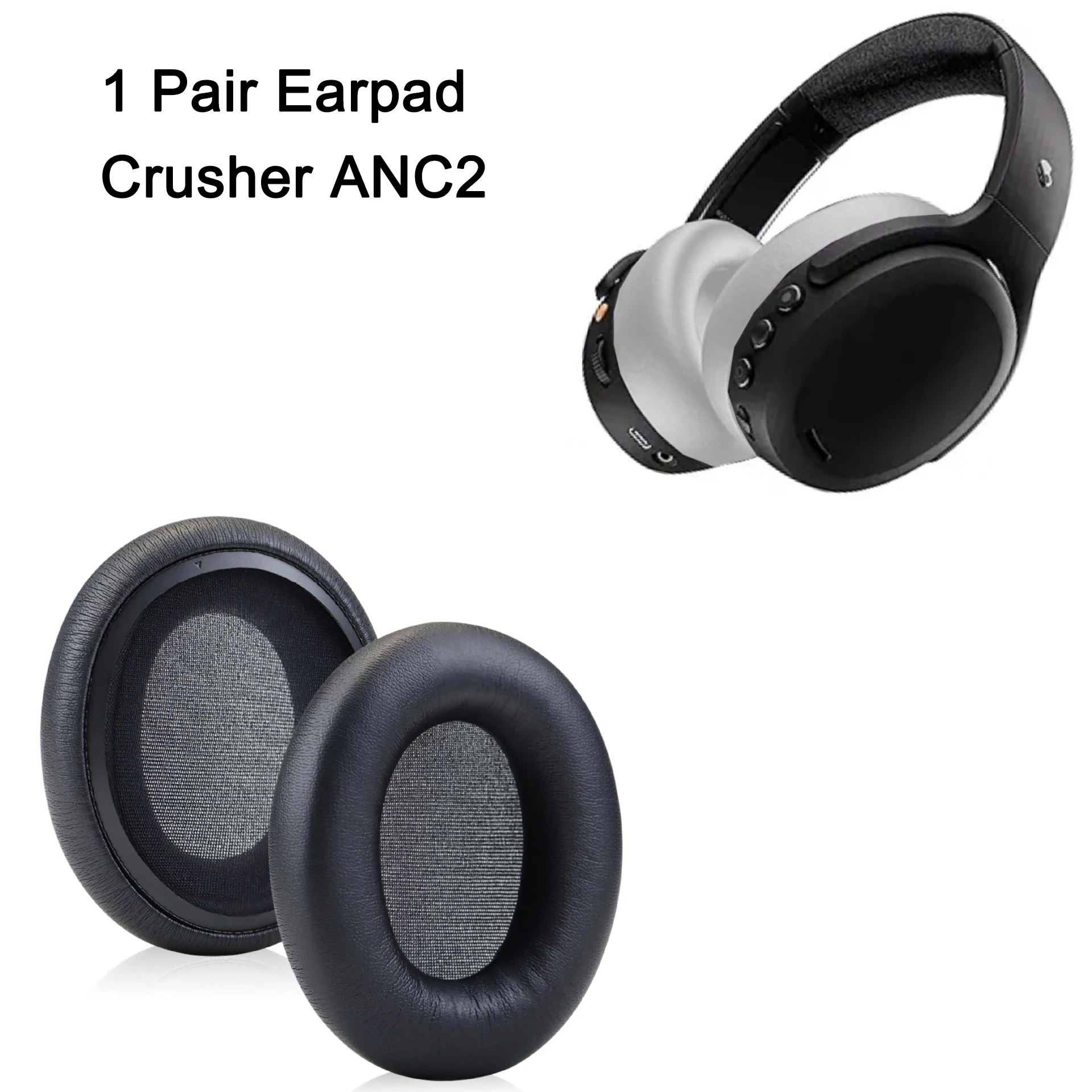 Almofada de substituição para fones de ouvido supra-auriculares Skullcandy Crusher ANC2, almofada de couro de proteína premium