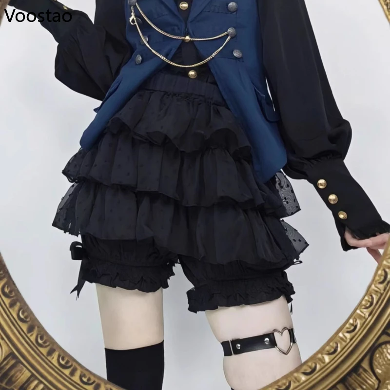 

Women Sweet Lace Ruffles Cotton Tiered Underwear Short Pants Girls Vintage Kawaii JK Bloomers Gothic Y2k Lolita Safety Shorts