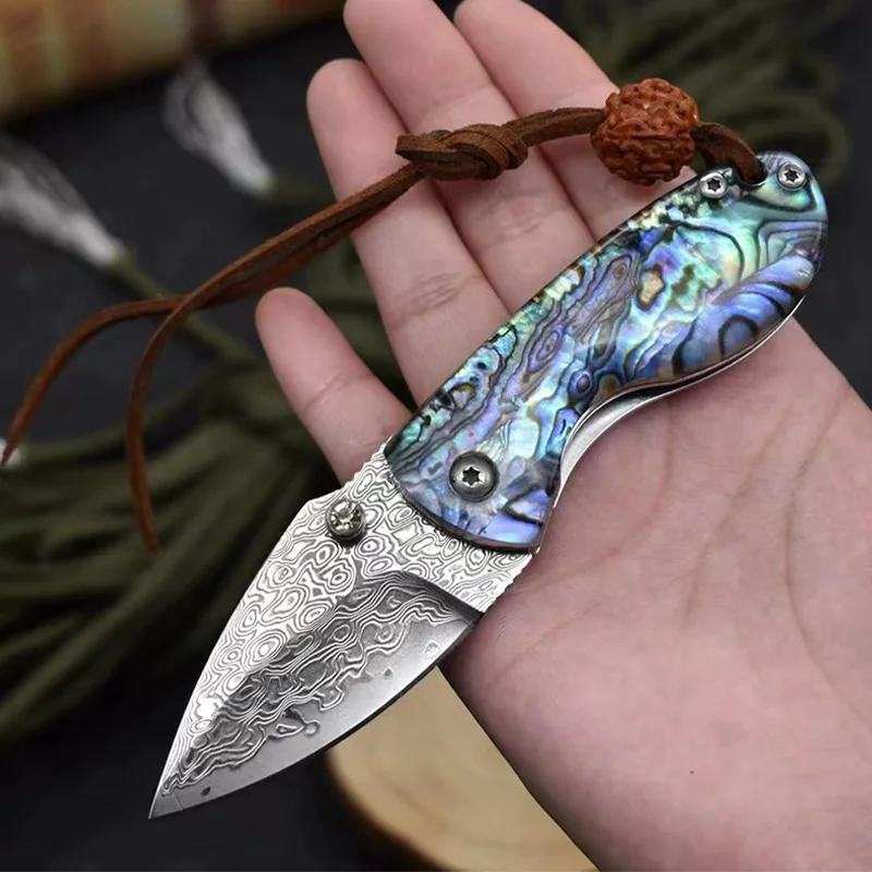 NEW Mini Folding Knife Damascus Steel Portable Small Folding Knife Outdoor Self Defense Camping Hunting Sharp Express Knife