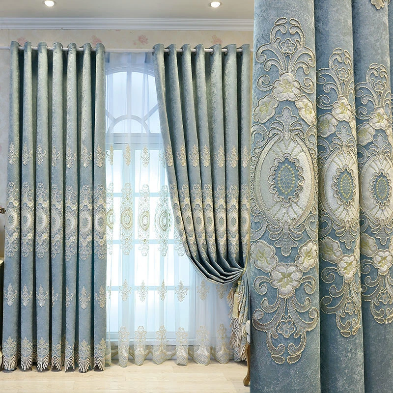 1PC European Style Heart-Shaped Embroidered Curtain Fabric, Gold Thread Embroidery, Solid Embroidered Cloth, Light Blocking Curt