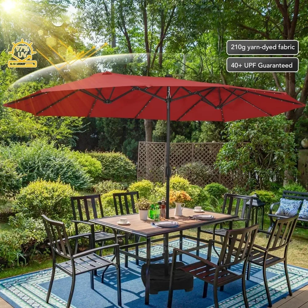 

Outdoor 40LED 15ft Large Patio Umbrellas with Base Included and Umbrella Cover, Outdoor Double-Sided Umbrella with Solar Lights