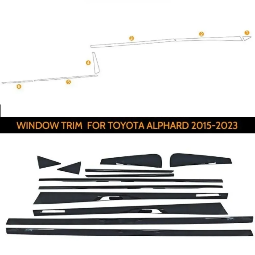 Bright black window trim FOR TOYOTA ALPHARD 2015-2023