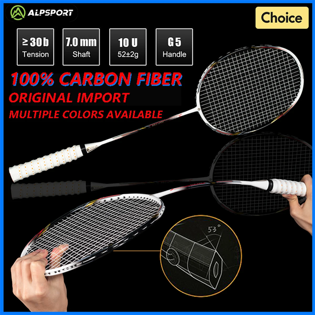 ALPSPORT AIR 10U  Ultralekki 52g T800 Rakieta do badmintona Szybkie odbicie  Importowana Maksymalnie 28 funtów 100% Pro Carbon Fibre + Rakieta tytanowa Dla średnio zaawansowanych i zaawansowanych graczy