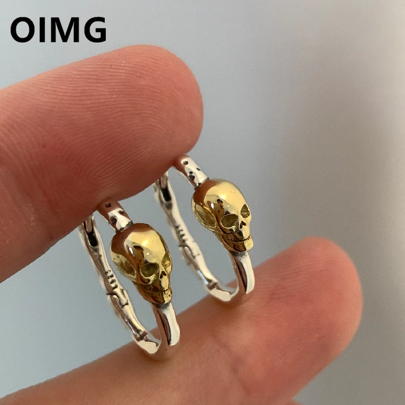 OIMG Silver - Plated New Fashion Skull Retro Punk Hoop Earrings for Women men Hip Hop Accessories Personality Party  Pendientes