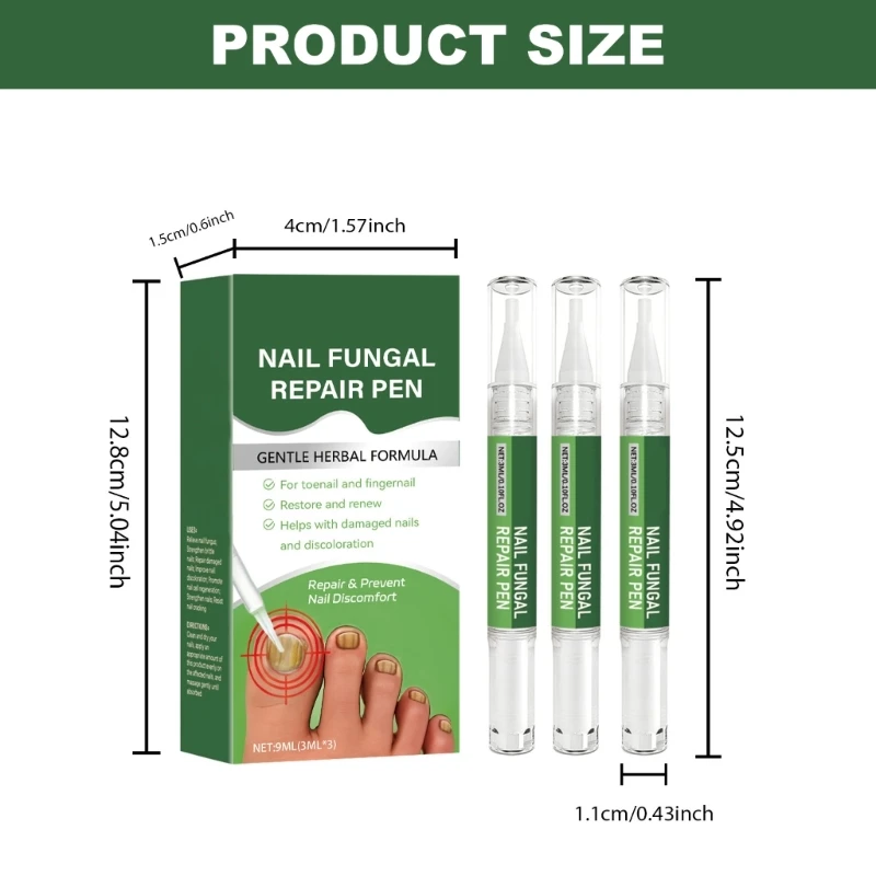 손톱 복구 펜 키트 3개입, 깊은 영양 공급 액체 함유, 손발톱 무좀 방지 펜, 갈라지고 벗겨지는 손톱 치료용