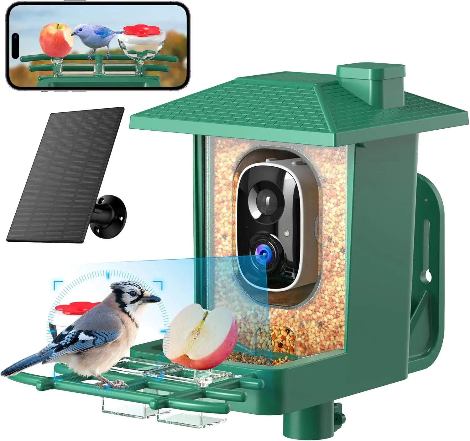 Smart Bird Feeder with 2K Camera & AI Recognition - Solar Powered Outdoor Wildlife Monitor for Garden Decor